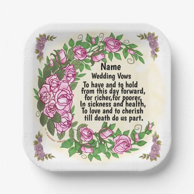 Lovely Roses Wedding Vows  paper plates (Front)