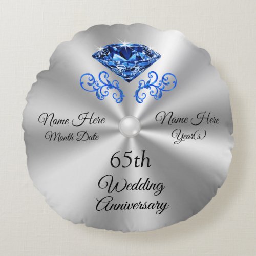 Lovely Round 65th Wedding Anniversary Gift Pillow