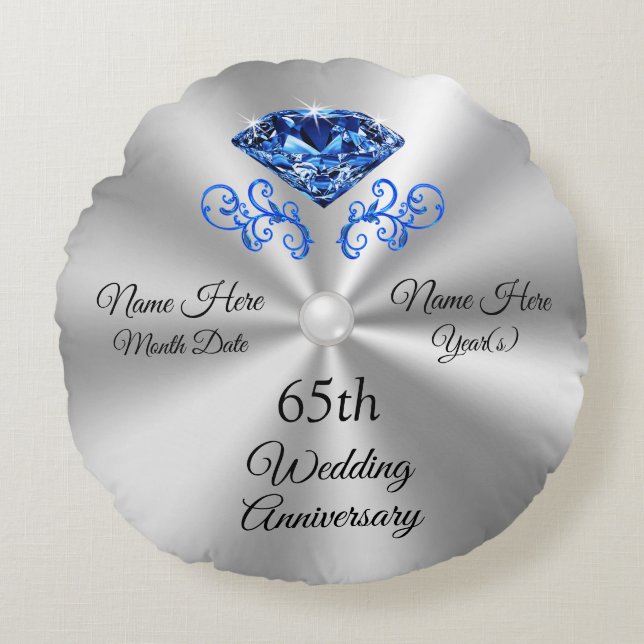 Lovely Round 65th Wedding Anniversary Gift Pillow (Front)