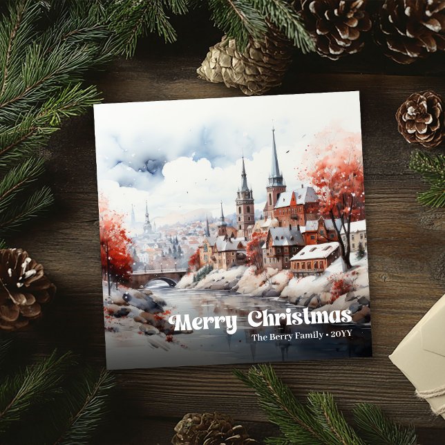 Lovely rustic Christmas scene classic holiday card (Lovely rustic Christmas scene classic holiday card)