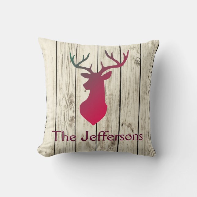 Lovely Rustic Deer head Throw Pillow (Front)