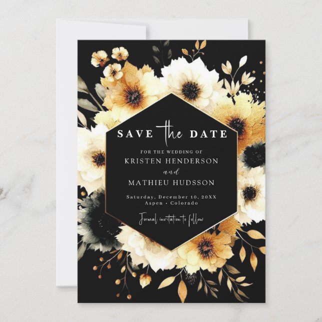 Lovely Rustic Gold and Black Wedding Save The Date (Front)