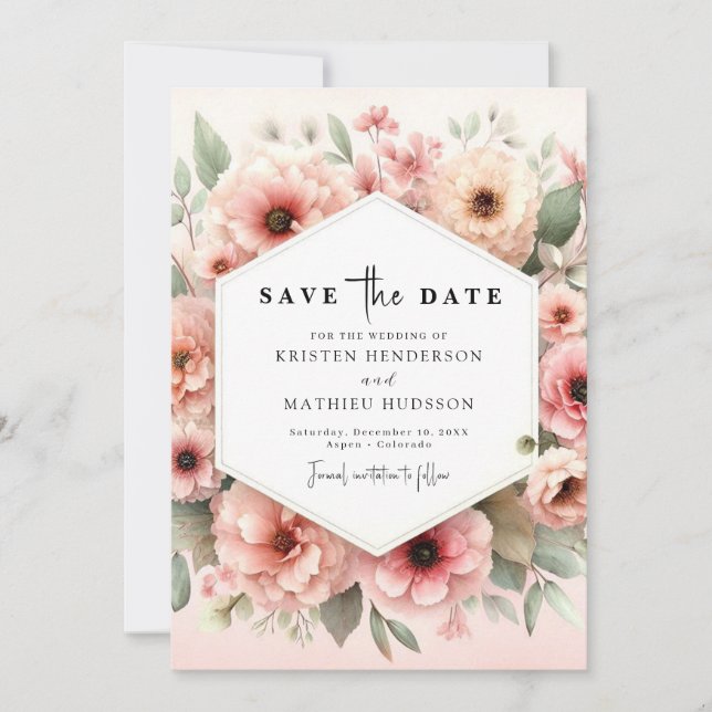 Lovely Rustic Pink Floral Wedding Save The Date (Front)