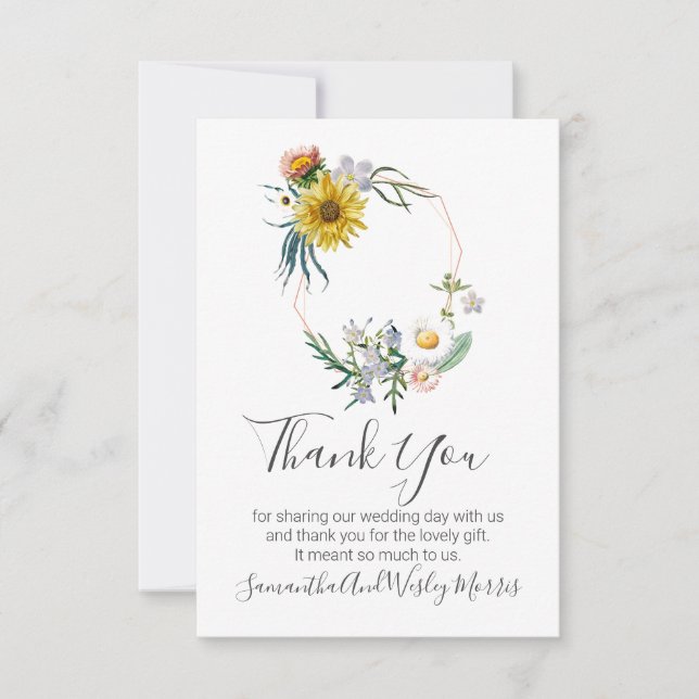 Lovely Rustic Wildflower Circle Wedding Thank You Card (Front)
