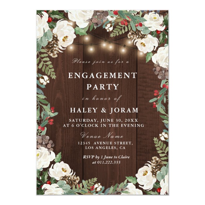 Lovely rustic winter engagement party invitation