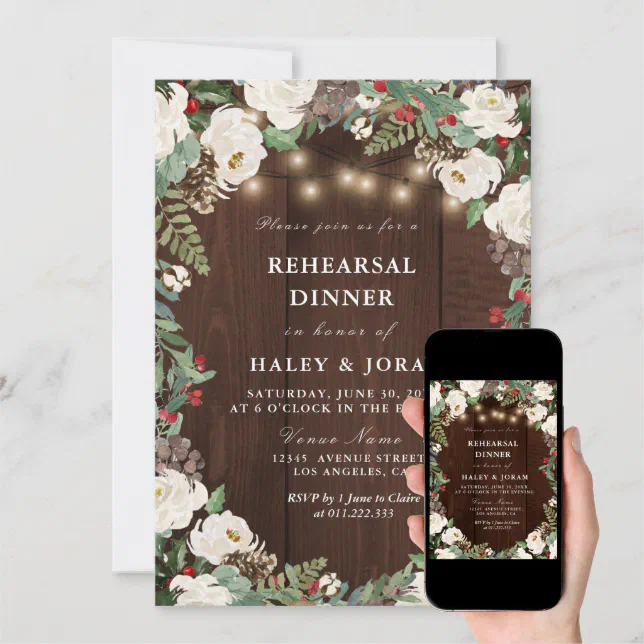 Lovely rustic winter rehearsal dinner invitation Zazzle