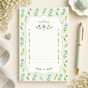 Lovely Sage Green Wildflower Lined Stationery Pape