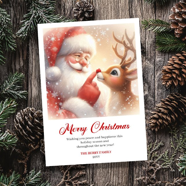 Lovely Santa And Rudolph Vintage Holiday Greeting  Card (Lovely Santa And Rudolph Vintage Holiday Greeting Card)