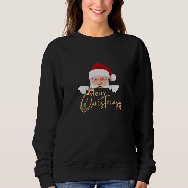 Lovely Santa Claus Merry Christmas Black Lady Sweatshirt (Front)