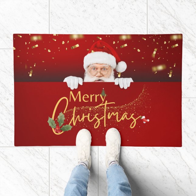 Lovely Santa Claus Merry Christmas Red Doormat (Indoor)