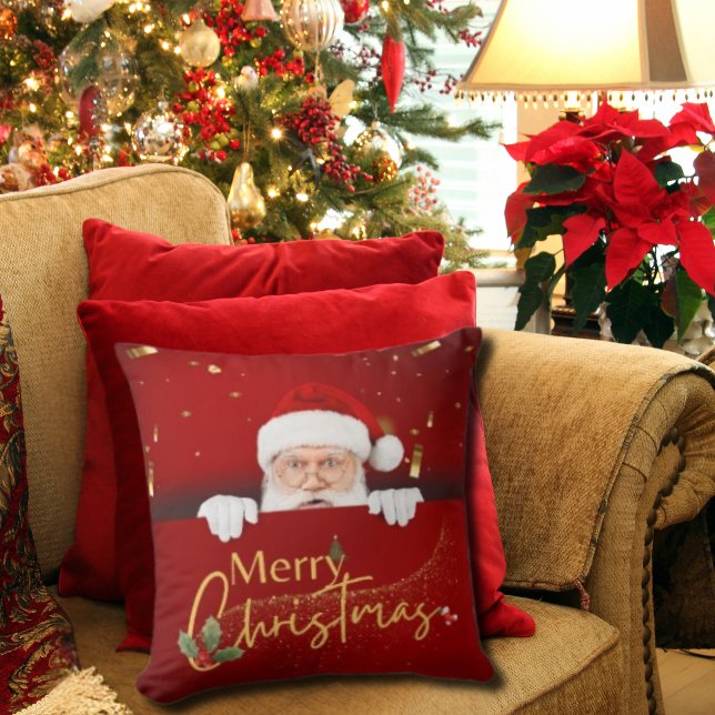 Lovely Santa Claus Merry Christmas Red Throw Pillow (Creator Uploaded)