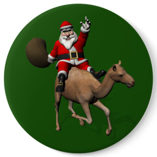 Lovely Santa Claus Riding A Camel Pinback Button