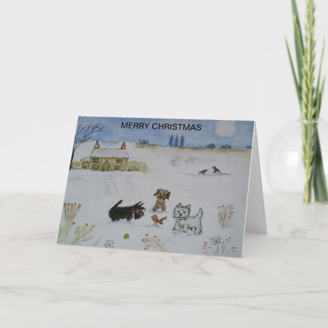 Lovely Scottie dog Westie terrier Christmas Card (Front)