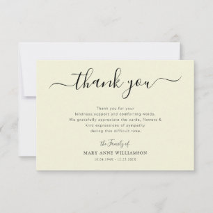 lovely script biege funeral thank you note card