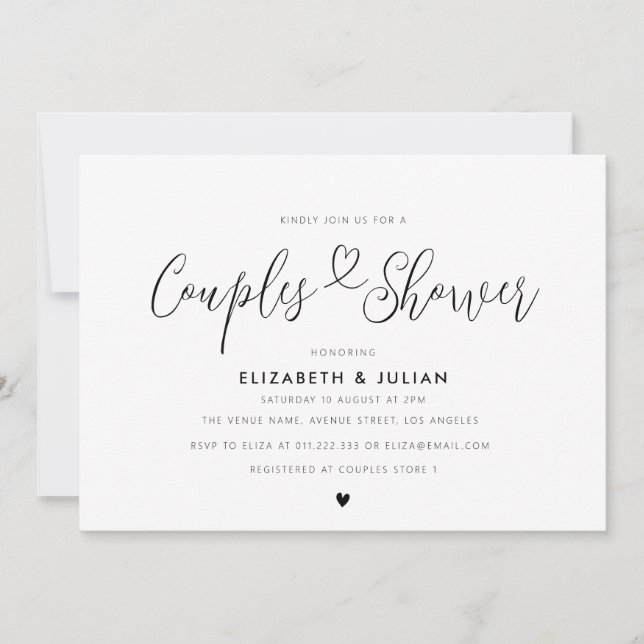 Lovely script black and white couples shower invitation (Front)