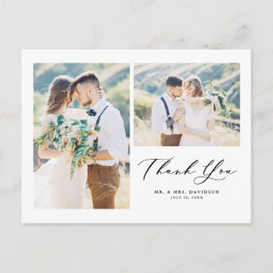 Lovely Script Black Two Photo Collage Thank You Postcard