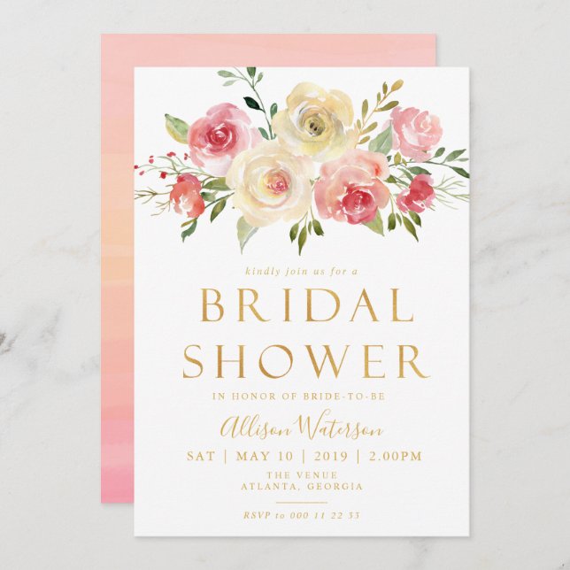 lovely script Bridal shower invitation card (Front/Back)