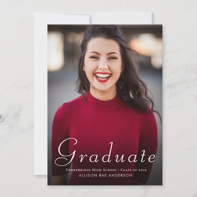 lovely script graduation announcement photo card (Front)