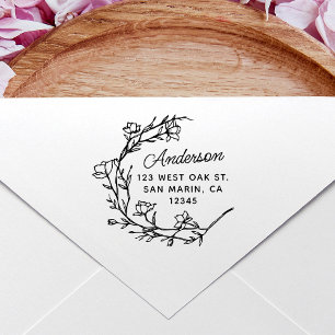 Lovely Script Hand-Drawn Floral Return Address Self-inking Stamp