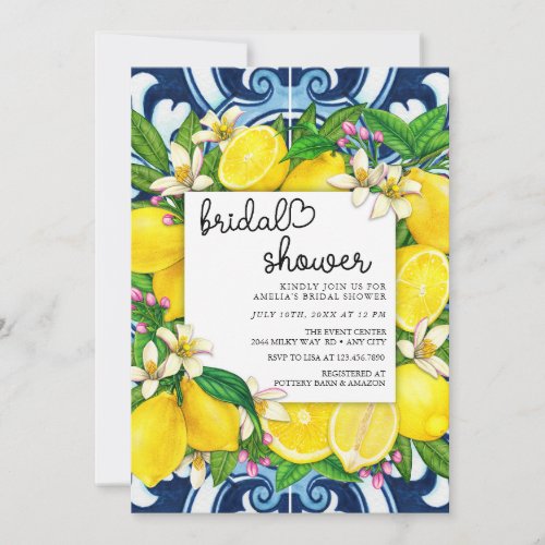 Lovely Script Heart  Lemon  Bridal Shower Invitation