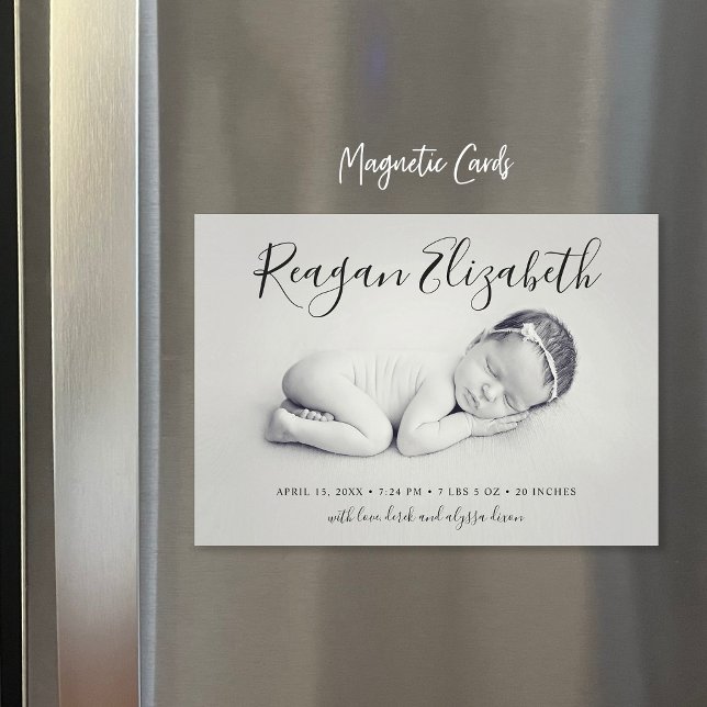 Lovely Script Magnetic Photo Birth Announcement (Creator Uploaded)