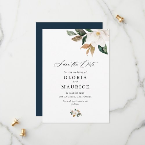 lovely script Magnolia floral Save the Date