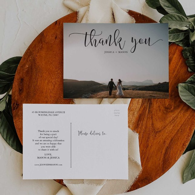 Lovely Script Photo Wedding Thank You Postcard (Creator Uploaded)