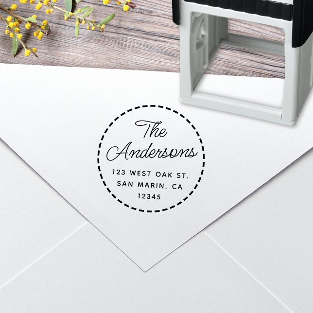 Lovely Script + Stitched Round Return Address Self-inking Stamp (Creator Uploaded)