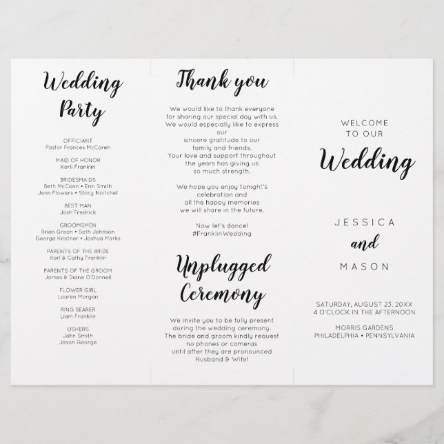 Lovely Script Tri-Fold Wedding Program Flyer (Front)