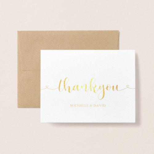 Lovely Script Wedding Photo Thank You Foil Card