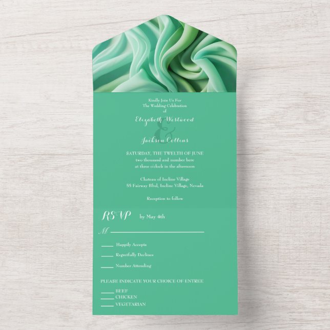 Lovely Seafoam Green Wedding All In One Invitation (Inside)