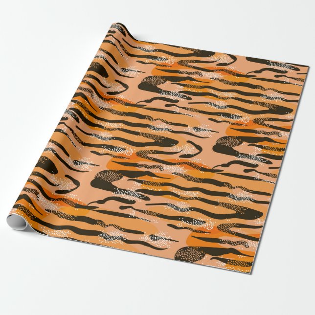 Lovely seamless tiger pattern,  peach colour wrapping paper (Unrolled)