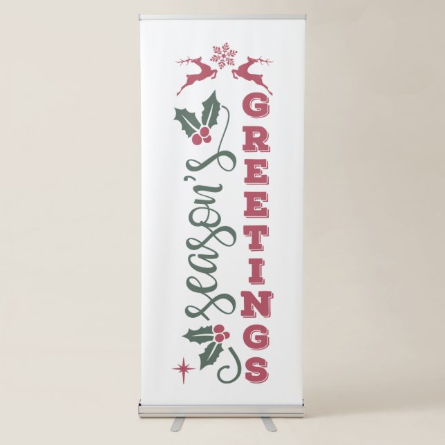 Lovely Season's Greetings Red Green Christmas Retractable Banner (Front)