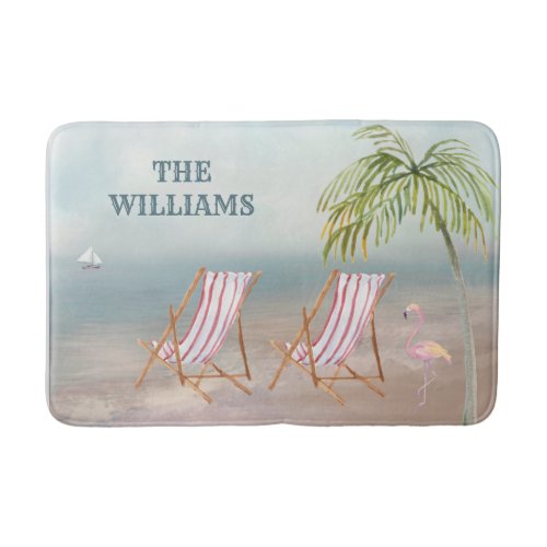 Lovely Serene Watercolor Beach Scene   Bath Mat