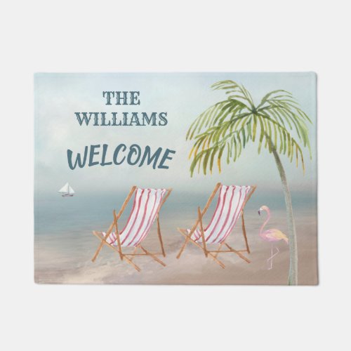 Lovely Serene Watercolor Beach Scene  Doormat