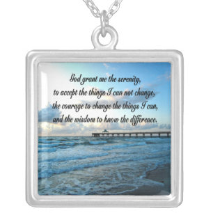 LOVELY SERENITY PRAYER OCEAN AND WAVES PHOTO SILVER PLATED NECKLACE