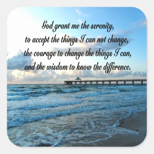 LOVELY SERENITY PRAYER OCEAN AND WAVES PHOTO SQUARE STICKER