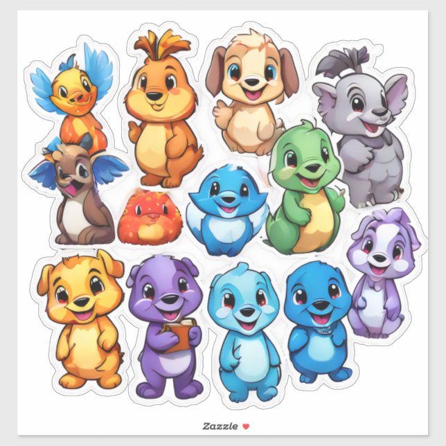 Lovely set of cartoon animal stickers (Sheet)