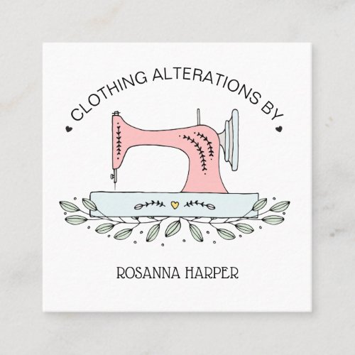 Lovely Sewing Machine Clothing Alterations Square Business Card
