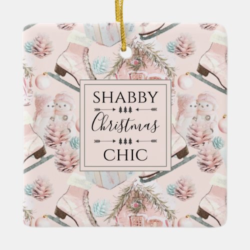 Lovely Shabby Chic Pink Christmas Pattern Ceramic Ornament