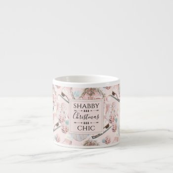 Lovely Shabby Chic Pink Christmas Pattern Espresso Cup by ChristmaSpirit at Zazzle