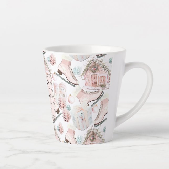 Lovely Shabby Chic Pink Christmas Pattern Latte Mug (Right)