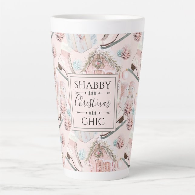 Lovely Shabby Chic Pink Christmas Pattern Latte Mug (Front)