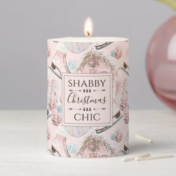 Lovely Shabby Chic Pink Christmas Pattern Pillar Candle by ChristmaSpirit at Zazzle