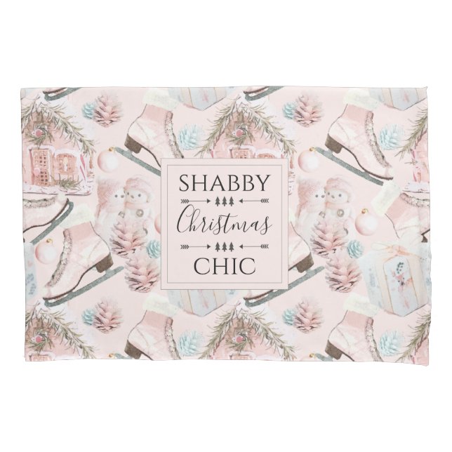 Lovely Shabby Chic Pink Christmas Pattern Pillow Case (Front)