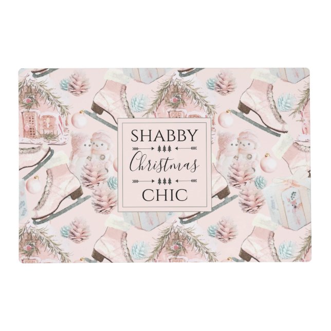 Lovely Shabby Chic Pink Christmas Pattern Placemat (Front)