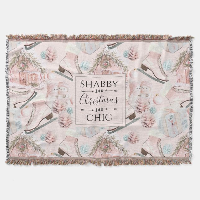 Lovely Shabby Chic Pink Christmas Pattern Throw Blanket (Front)