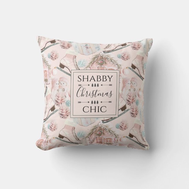 Lovely Shabby Chic Pink Christmas Pattern Throw Pillow (Front)