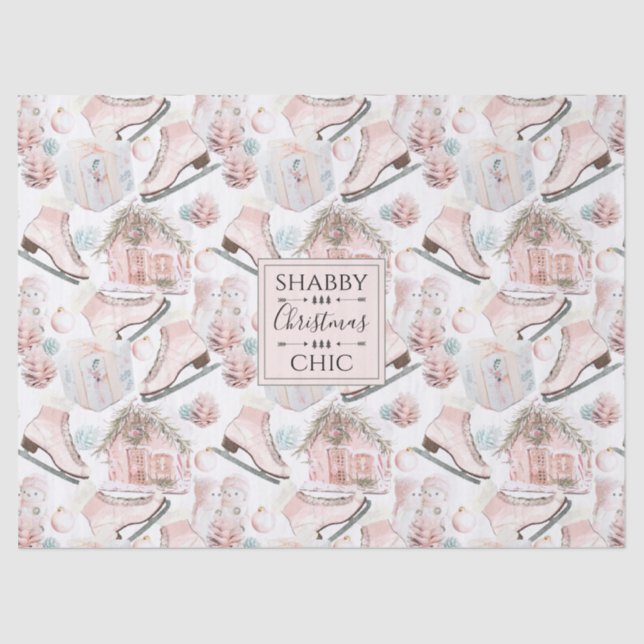 Lovely Shabby Chic Pink Christmas Pattern Tissue Paper (Front)