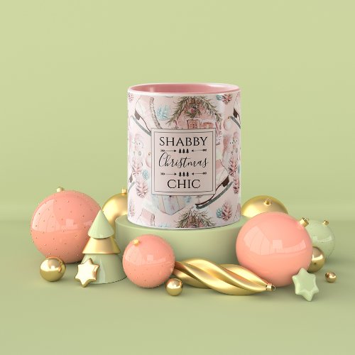 Lovely Shabby Chic Pink Christmas Pattern Two_Tone Coffee Mug